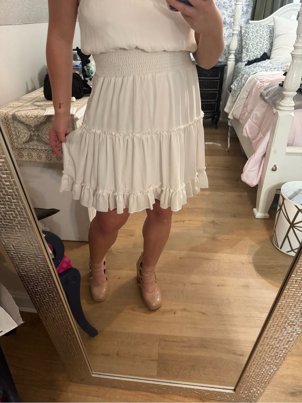 White High- Neck Ruffle Mini Dress - Picture 2 of 6